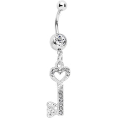 Clear Gem Key to Unlock Love Dangle Belly Ring