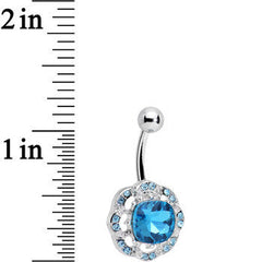 Aqua and Clear Gem Petunia Flower Belly Ring