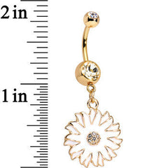 Clear Gem Gold Anodized White Floating Flower Dangle Belly Ring