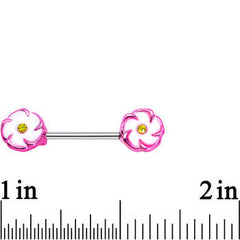 316L Stainless Steel Pink White Double Flower Nipple Barbell Set