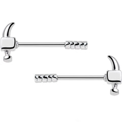 14G 5/8 Stainless Steel Nailed It Hammer Nipple Barbell Set