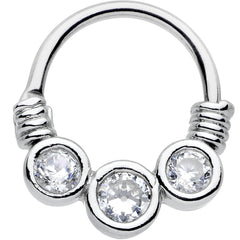 16G Stainless Steel Triple Bezel Clear Circle Septum Clicker