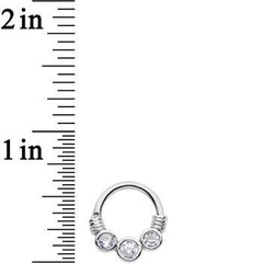 14G Stainless Steel Triple Round Clear Bezel Gem Septum Clicker