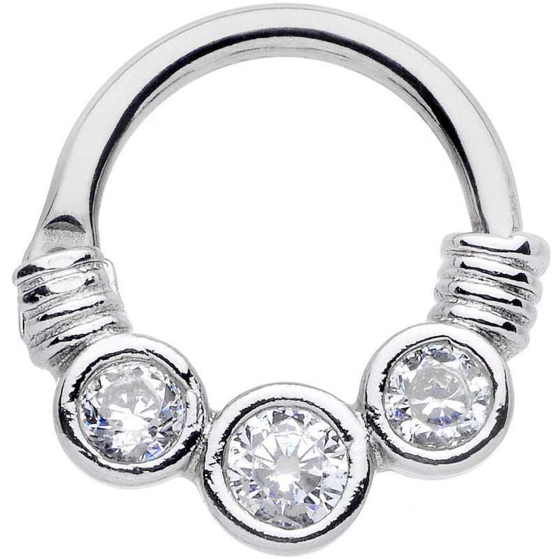 14G Stainless Steel Triple Round Clear Bezel Gem Septum Clicker
