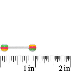 14G Stainless Steel Green Pink Yellow Ball Barbell Tongue Ring
