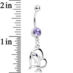 Purple Gem Dolphin in Heart Dangle Belly Ring