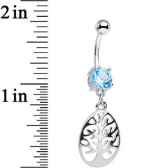 Light Blue Gem Tree of Life Dangle Belly Ring
