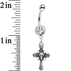 Clear Gem Very Vintage Cross Dangle Belly Ring