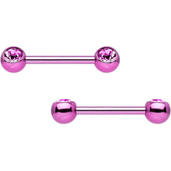 Pink Anodized Titanium Double Gem Nipple Barbell Set