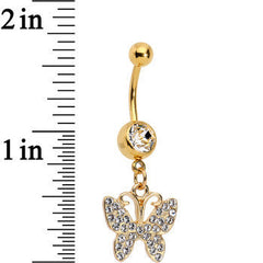 Clear Gem Butterfly Dangle Belly Ring Created with Crystals