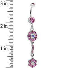 Pink and Aurora Double Flower Dangle Belly Ring