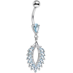 Stainless Steel Aqua Marquise Cubic Zirconia Palm Dangle Belly Ring