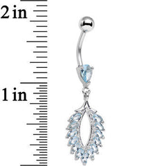 Stainless Steel Aqua Marquise Cubic Zirconia Palm Dangle Belly Ring