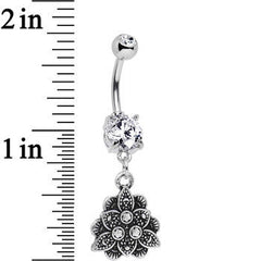 Double Clear Gem Incan Flower Dangle Belly Ring