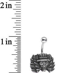 Top-hat Skull and Laurels Bottom Charm Belly Ring