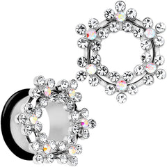 18mm Clear and Aurora Gem Snowflake Steel Tunnel Plug Set