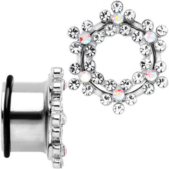 18mm Clear and Aurora Gem Snowflake Steel Tunnel Plug Set