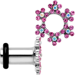 4G Pink and Aurora Gem Snowflake Steel Tunnel Plug Set