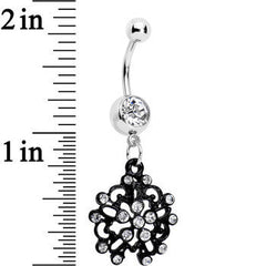 Clear Czech Stone Black Intricate Snowflake Dangle Belly Ring