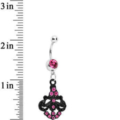 Pink Czech Stone Black Baroque Empress Dangle Belly Ring