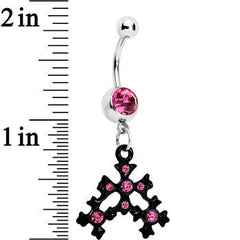Pink Czech Stone Black Snow Flurry Dangle Belly Ring