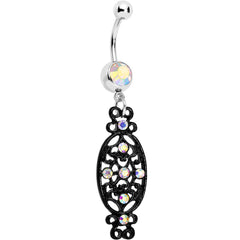 Aurora Czech Stone Black Victorian Design Dangle Belly Ring