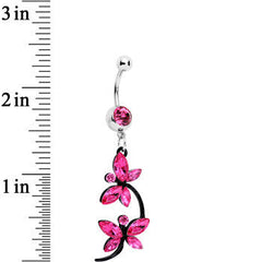 Pink Czech Stone Black Double Dragonfly Dangle Belly Ring
