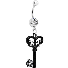 Clear Czech Stone Black Victorian Antique Key Dangle Belly Ring