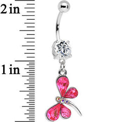 Pink Czech Stone Dancing Dragonfly Dangle Belly Ring
