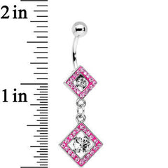 Pink Gem I'm a Square and I Don't Care Bottom Mount Dangle Belly Ring