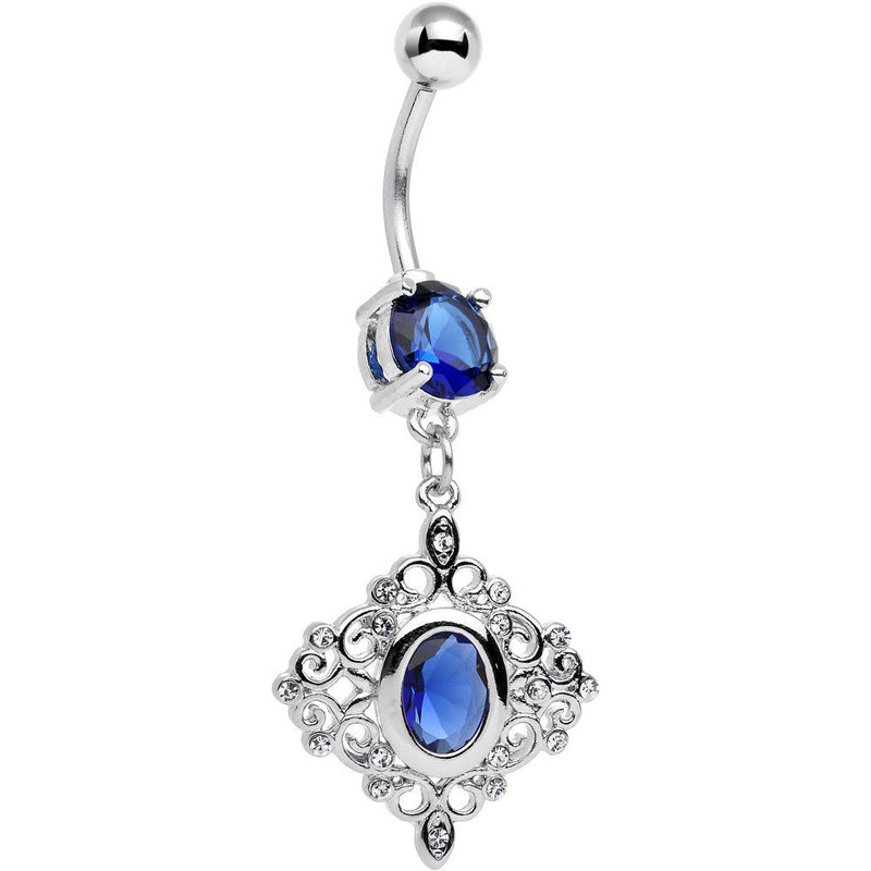 Blue CZ Gem Elegant Beauty Diamond Dangle Belly Ring