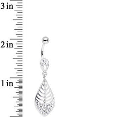 Clear Gem Teardrop Bottom Mount Lattice Willow Leaf Dangle Belly Ring