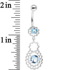 Blue CZ Gem Quatrefoil Layered Flowing Flower Form Dangle Belly Ring