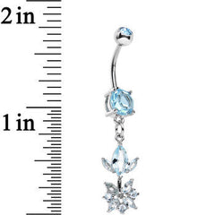 Blue CZ Gem Glitter Budding Flower Dangle Belly Ring