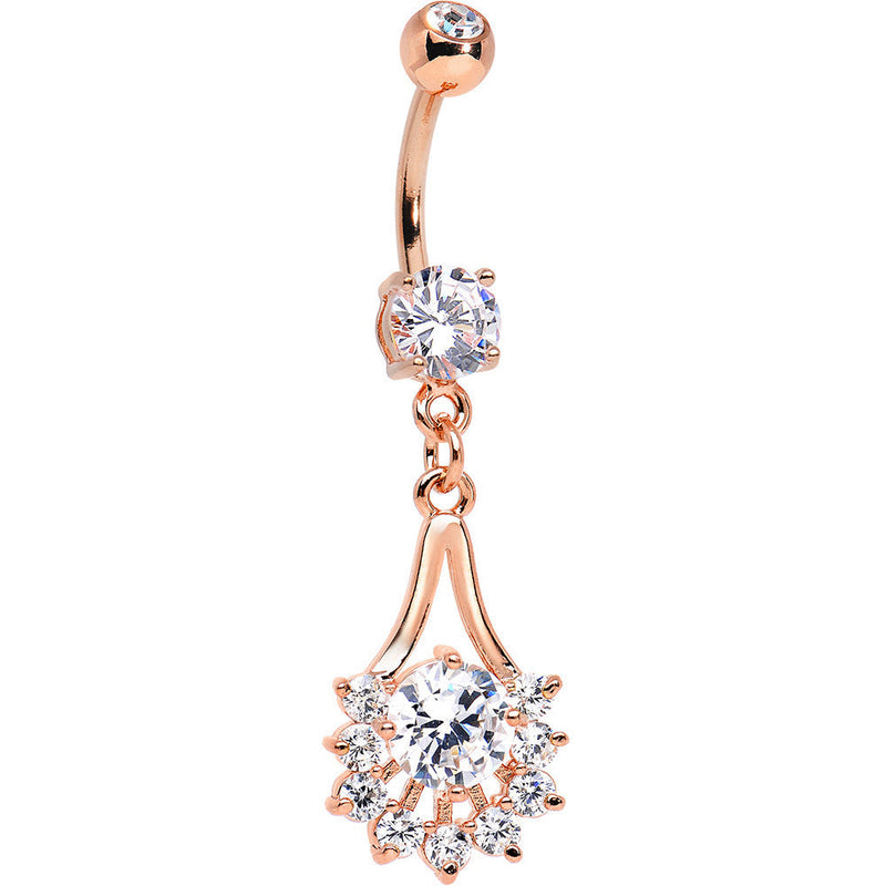 14k Rose Gold Plated Clear Gem Tribal Fan Drop Dangle Belly Ring