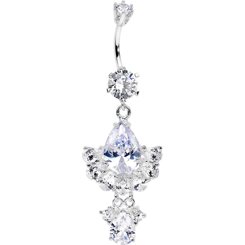 925 Sterling Silver Clear Spectacular Teardrop Dangle Belly Ring