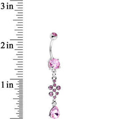 Pink Stainless Steel Octo Sparkle Drop Dangle Belly Ring