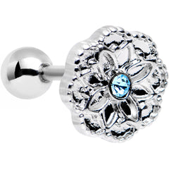 16G 1/4 Aqua Gem Steel Mandala Flower Tragus Cartilage Earring