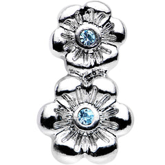 16G 1/4 Aqua Gem Steel Double Flower Tragus Cartilage Earring