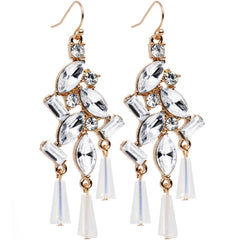 Clear Gold Tone Embellished Chandelier Fish Hook Drop Earrings