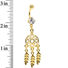 Clear CZ Gold Anodized Dreamcatcher Dangle Belly Ring
