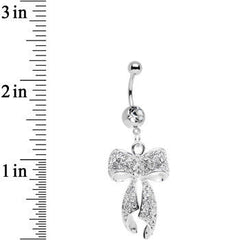 Clear Gem Stainless Steel Encrusted Bow Dangle Belly Ring