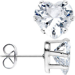 Clear Gem Stainless Steel Have a Heart or Two Stud Earrings 3mm-10mm