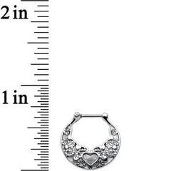 16G 1/4 Steel Bar Wide Ornate Heart Detailed Hoop Septum Clicker