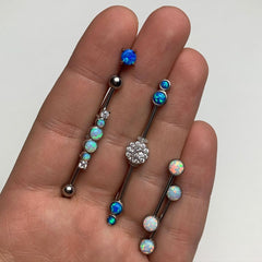 White Synthetic Opal Clear Gem Steel Industrial Barbell 36mm