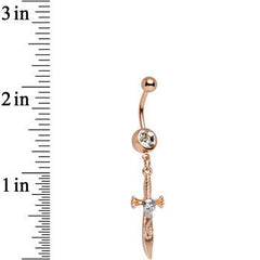 Clear Gem Rose Gold Anodized Skull Pirate Sword Dangle Belly Ring
