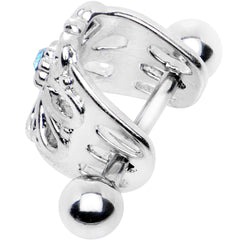 16G 3/8 Aqua Gem Steel Barbell Flower Cartilage Cuff
