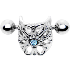 16G 3/8 Aqua Gem Steel Barbell Flower Cartilage Cuff