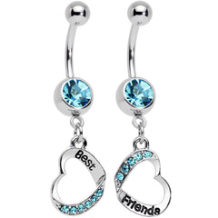 Baby Blue Gem Best and Friends Matching Heart Dangle Belly Ring Set