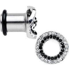 0G Clear Black Gem Steel Warped Ring Single Flare Tunnel Plug Set
